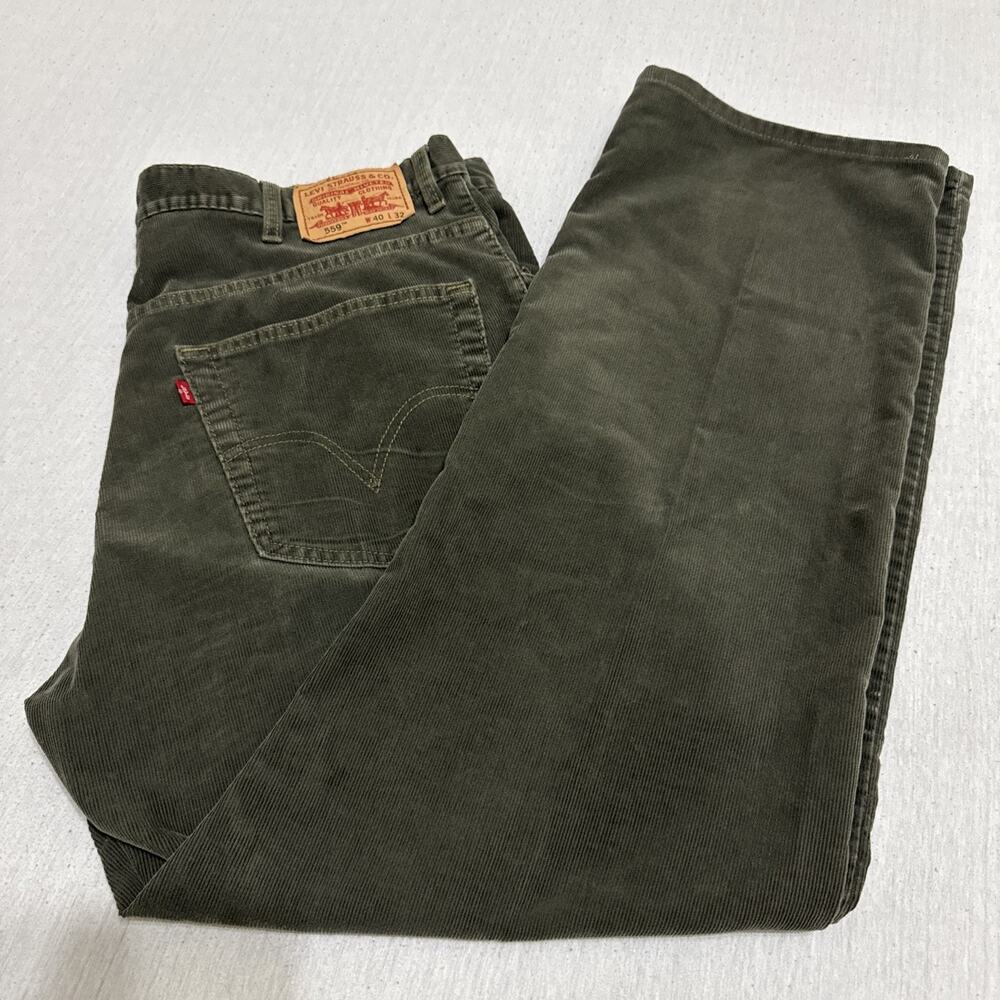Vtg Levi's 559 Corduroy Pants Mens 40x32 Green Relaxed Straight Baggy Y2K